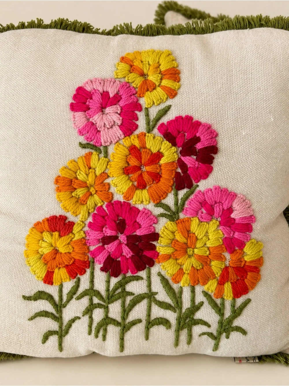 Vintage Handmade Boho Crewel Floral Embroidered Throw Pillows 13” Pair